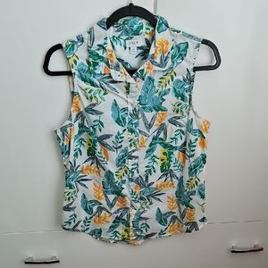 J. Crew Green and Yellow Floral Top